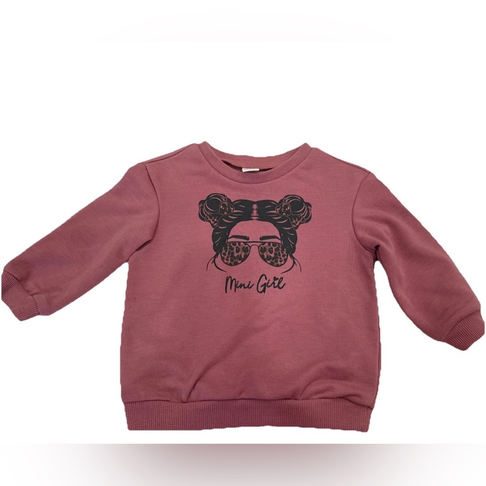 "Mini Girl" Mini Me Sweatshirt 9-12M Pink Graphic Pullover Baby Top Diva Mom